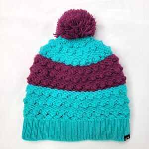 OAKLEY Turquoise Purple Pom Beanie Hat Ski Colorful Colorblock Knit